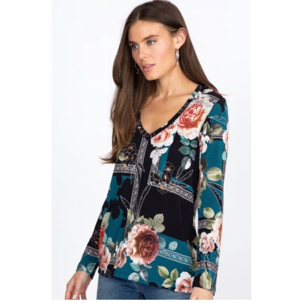 Johnny Was Rosabel Blouse Favorite Long Sleeve T Shirt Floral Size Medium - Picture 2 of 9